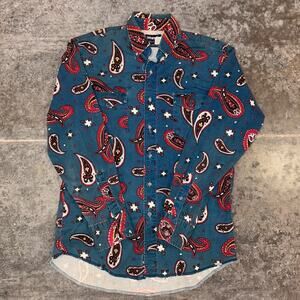 Vintage 90s Wrangler Cowboy Cut Paisley Western Shirt Size 15.5 - 34